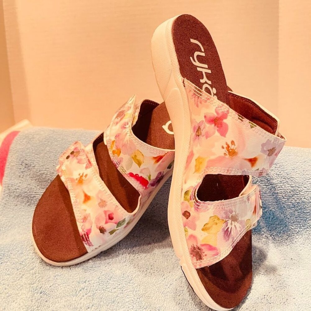 Ryka Womens Marilyn Floral Slide Sandals Size 7.5M‎   Comfort Walking Adjustable